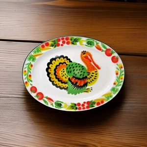 Plato de pavo grande MCM vintage metal esmalte pintado pavo 17,5" X 13" US1 - Imagen 1 de 9