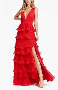 Vestido plisado Ienna para Mac Duggal rojo en niveles talla 6 - Imagen 1 de 8