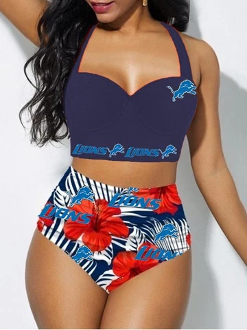 Detroit Lions Womens 2Pcs Bikini Beach Sexy Swimsuit Push Up Bathing Wear Gift Cover