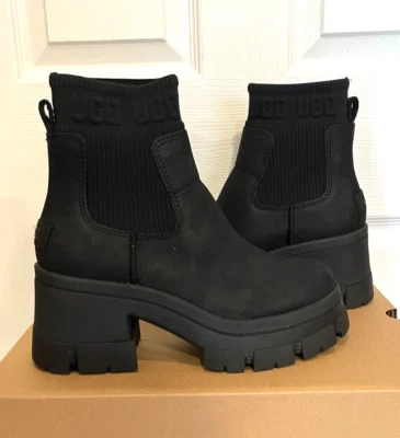 NIB UGG BROOKLYN CHELSEA BLACK LEATHER WATERPROOF WOMEN'S BOOTS US 8.5 - Image 1 of 4
