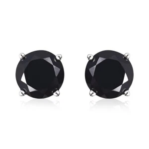 Natural Black Onyx Studs 925 Sterling Silver Round Cut Solitaire Studs Onyx Stud - Picture 1 of 2