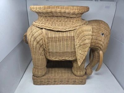 Vintage Rattan Wicker Elephant Table MCM Plant Stand Side Table - Image 1 of 4