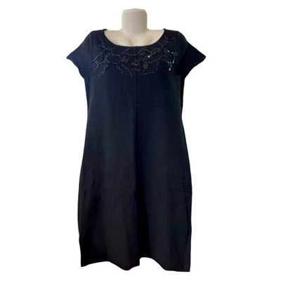 Vestido Suéter Adrienne Vittadini Negro Lentejuelas Cuentas Manga Corta | Talla M Foto 1 de 4
