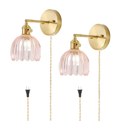 Juego de 2 Apliques de Pared Enchufables, Aplique de Pared Vintage con Cristal Rosa Tulipán... Foto 1 de 4