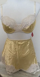 NWT Vintage Lorè Sexy SILK Lace Shorts & Bra SET 34B Medium Yellow - Picture 1 of 9