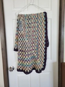 Blanket Afghan Lap Size 48"x48" Purple/Blue Handmade Crochet - Picture 1 of 2