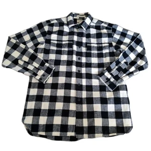 LL Bean Black White Buffalo Plaid Chamois Cloth Flannel Men's Medium EUC #277981 - Picture 1 of 14