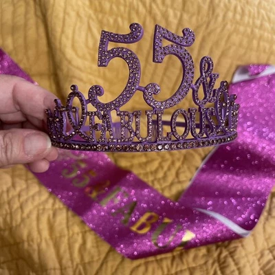 55 & Fabulous розовый блестящий блестящий пояс и тиара Crown Happy 55 день рождения девочка - Изображение 1 из 4