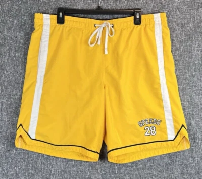 Speedo Mens M Yellow Mesh Lined Drawstring With Pockets Swim Trunks - Image 1 of 4