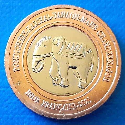 French India Pondichéry 1 Rupee 2021 UNC Elephant Bi-metallic Bimetal unusual Cover