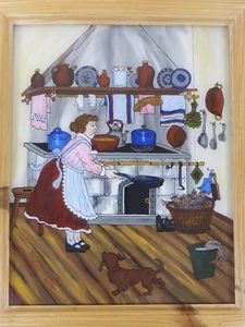 Hinterglasmalerei Hinterglasbild Bäuerin am Küchenherd Lilly Hirschvogel - Picture 1 of 11