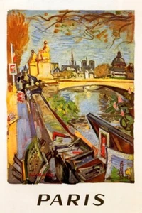 PARIS SEINE RIVER BANKS ARTISTS PAINTING SHOW TRAVEL FRENCH VINTAGE POSTER REPRO - Picture 1 of 3