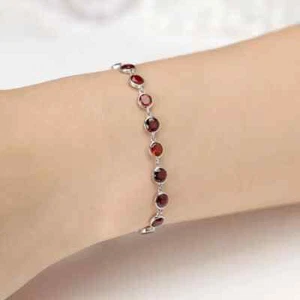 Women's Tennis Bracelet 6.80 Ct Round Cut Simulated Red Ruby 14K White Gold Over - Picture 1 of 6