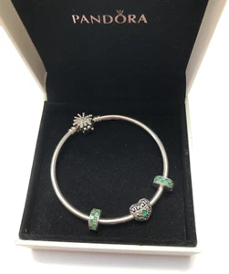 Authentic PANDORA 7.5" Fireworks Bangle Bracelet, Signature Heart & CZ Clips - Picture 1 of 8
