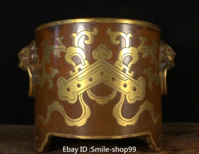 Censario quemador de incienso mango cabeza león bestia cobre dorado púrpura chino antiguo de 5,7" Foto 1 de 4