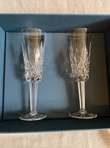 Pair of New Old Stock Waterford Crystal Lismore Champagne Flutes Gothic Mark - Picture 1 of 8