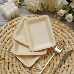 Natural Sustainable Bamboo 5" x 4" Mini Rectangular Plates Disposable Tableware - Picture 1 of 8