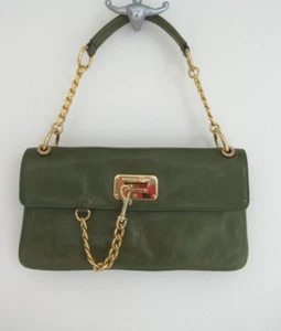 Michael Kors Genuine Leather Rectangular Medium Sz Shoulder Bag Green Gold *Flaw - Picture 1 of 15