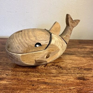 Vintage MCM J.V. Estatuilla de ballena de madera tallada OREL baratija línea zoológico - Imagen 1 de 6