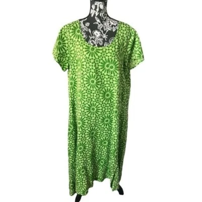 Vestido LINO 100% lino floral boho oversize grande verde manga corta Foto 1 de 4