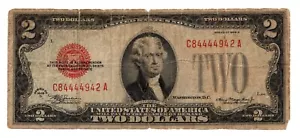 US $2.00 (Red Seal) Note - Series 1928D - Circulated - Picture 1 of 2