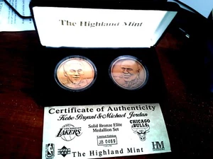 KOBE BRYANT / M.JORDAN HIGHLAND MINT JUMBO BRONZE 2 COIN SET *Limited* - Picture 1 of 2