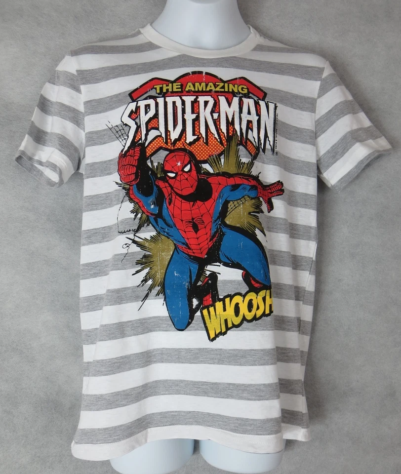Camiseta Amazing Spiderman Niños Gris y Blanco Rayas Licencia Aspecto Envejecido Foto 1 de 4