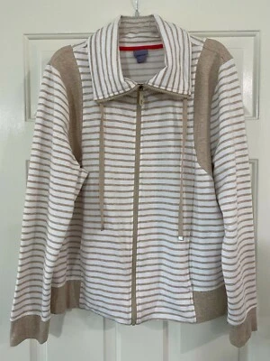 Women's Laura Scott Cowl Neck Lightweight Jacket-XL-Tan/White-Zipper - Image 1 of 4