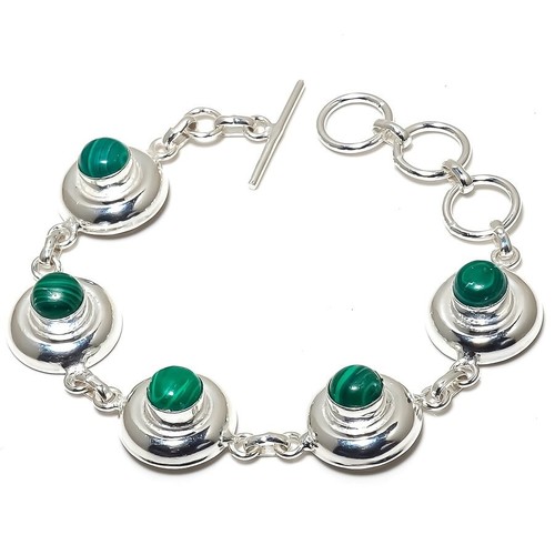 VALENTINO "Bracciale Gioielli Argento Sterling 925 Pietra Preziosa Malachite Fatto a Mano Taglia 7 8"