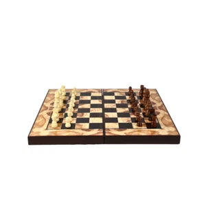 Handmade Wooden Ashwood Design Chess & Backgammon Set 19 Inch - Picture 1 of 5