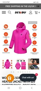 DEVBU WOMEN'S SOFT SHELL HEATED JACKET WITH 12V BATTERY PACK - ROSE RED SIZE S - Picture 1 of 3