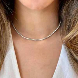 Certified 8CT Lab-Grown Diamond Tennis Necklace 10K Real White Gold 16'' - Picture 1 of 8