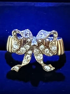 Spring Street Sparkling Bow Swarovski Silver Plated Ring 7" $78 #120 - Picture 1 of 3