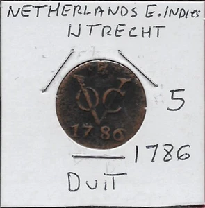 NETHERLANDS EAST INDIES,UTRECHT 1 DUIT 1786 CROWNED ARMS WITH LION SUPPORTERS,VO - Picture 1 of 2