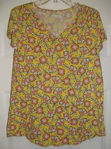 Land's End Women's Top Short Sleeve Size Large Yellow Floral EUC - Picture 1 of 6