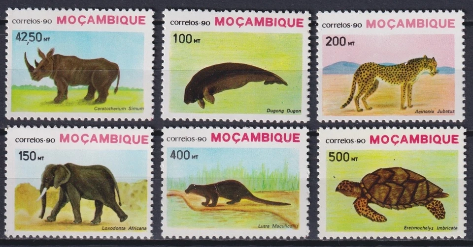 Mozambique 1989 Fauna, elefantes, gatos salvajes, rinocerontes, tortugas MNH** Foto 1 de 1