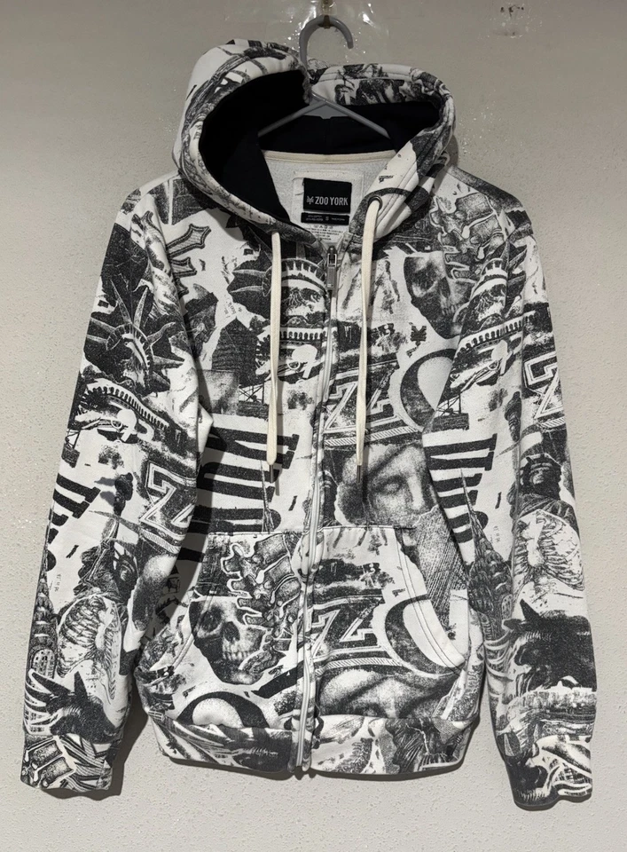 Zoo York Sudadera con Capucha Para Hombre S Y2K Gráfico Cremallera Patinador Nueva York Gótico Grunge Estatua Libertad Foto 1 de 4
