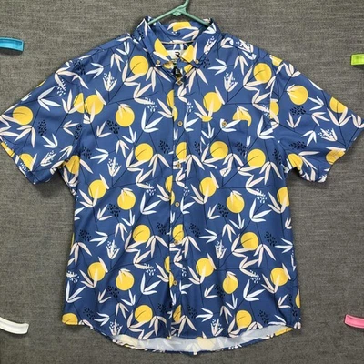 International Report Shirt Mens Extra Large Blue Lemon Print Button Front Casual - Image 1 of 4