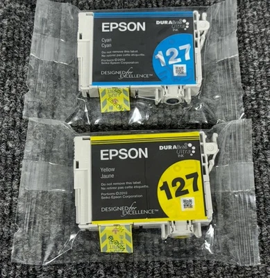 NEW GENUINE - EPSON 127 Cyan + Yellow INK CARTRIDGES - - Image 1 of 2
