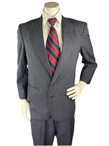Givenchy Monsieur 2pc Men Suit Jacket Pants 38R 34x30 Navy Striped Wool Vintage - Picture 1 of 17