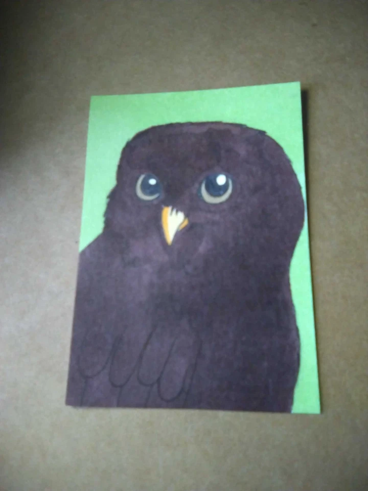 Tarjeta de arte de pintura ACEO original de medios mixtos ATC animal pájaro búho 4 Foto 1 de 1
