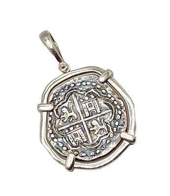 Atocha Shipwreck Coin Replica Sterling Silver Pendant, 2 1/4" Tall x 1 3/8" Wide - Image 1 of 4