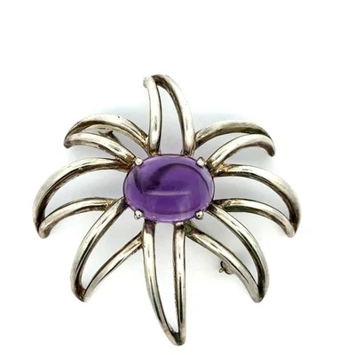 Broche prendedor Tiffany & Co. plata grande cabujón amatista fuegos artificiales Foto 1 de 4