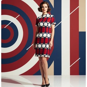 Vintage 1960s Parkshire Original Mod Dress | Red, White, Navy Geo Print | Size M - Picture 1 of 10