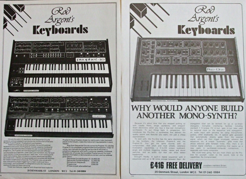 2 SEQUENTIAL CIRCUITS (Prophet 5/10 Pro-one) SYNTHESISER Vintage ADVERTS 1981 - Image 1 of 1