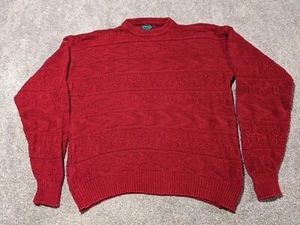 Vintage Izod Sweater Mens XL Red Cable Knit Geometric Sweatshirt Made In USA - Picture 1 of 9