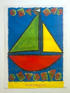 " SAILBOAT " RARE VTG 1994 KAREN GUTOWSKY OFFSET LITHOGRAPH PRINT POP ART POSTER - Picture 1 of 10