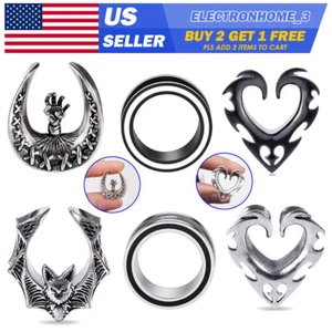 Pair Saddle Ear Plug Tunnels Stainless Steel Ear Gauge Spreader Expander Earring - Picture 1 of 21