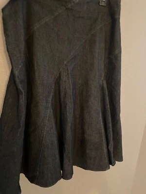 Falda Larry Levine Boho Western Negra Denim Lavada Línea A 12 Pliegues Foto 1 de 4