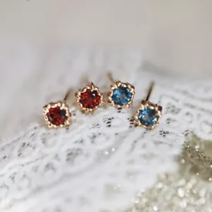 Solid 925 Sterling Silver Retro Ruby Stud Earrings Sapphire Earrings Gift - Picture 1 of 8